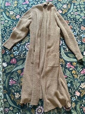 SKIMS Long Open-Front Cozy Knit Robe - Taupe Sienna